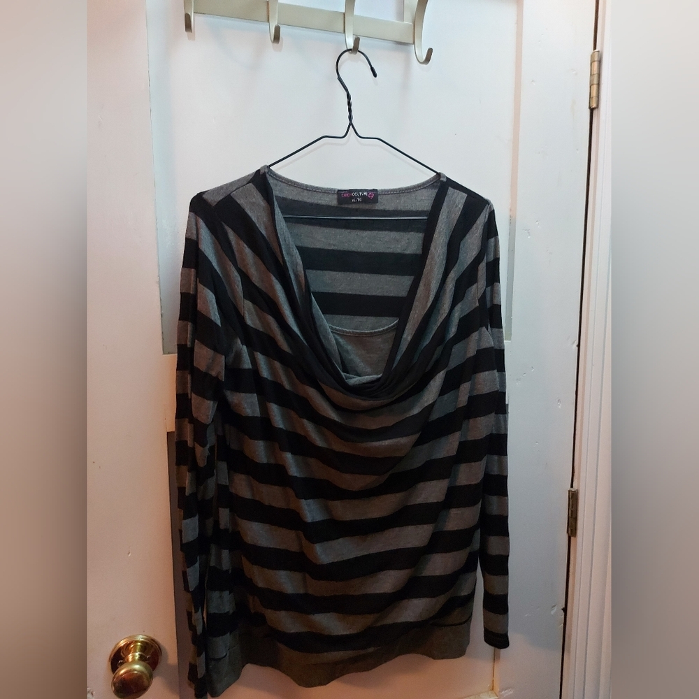 Striped Cowl Neck Long Sleeve Top